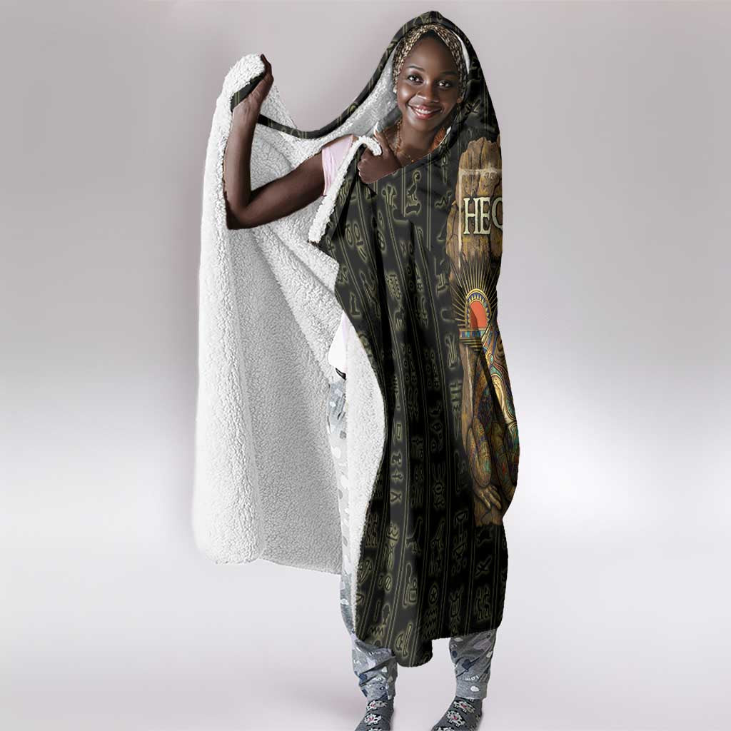Heqet Ornate Frog Egyptian Hooded Blanket with Hieroglyphic Backdrop in Creation Theme