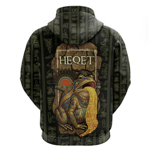 Heqet Ornate Frog Egyptian Hoodie with Hieroglyphic Backdrop in Creation Theme