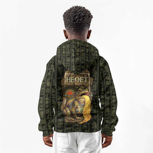 Heqet Ornate Frog Egyptian Kid Hoodie with Hieroglyphic Backdrop in Creation Theme