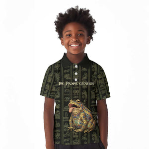 Heqet Ornate Frog Egyptian Kid Polo Shirt with Hieroglyphic Backdrop in Creation Theme