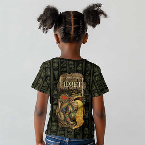 Heqet Ornate Frog Egyptian Kid T shirt with Hieroglyphic Backdrop in Creation Theme