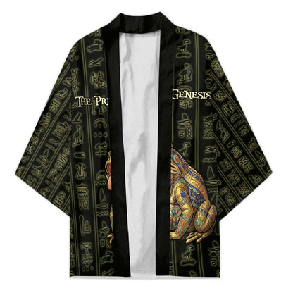 Heqet Ornate Frog Egyptian Kimono with Hieroglyphic Backdrop in Creation Theme