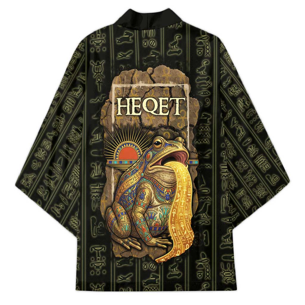 Heqet Ornate Frog Egyptian Kimono with Hieroglyphic Backdrop in Creation Theme
