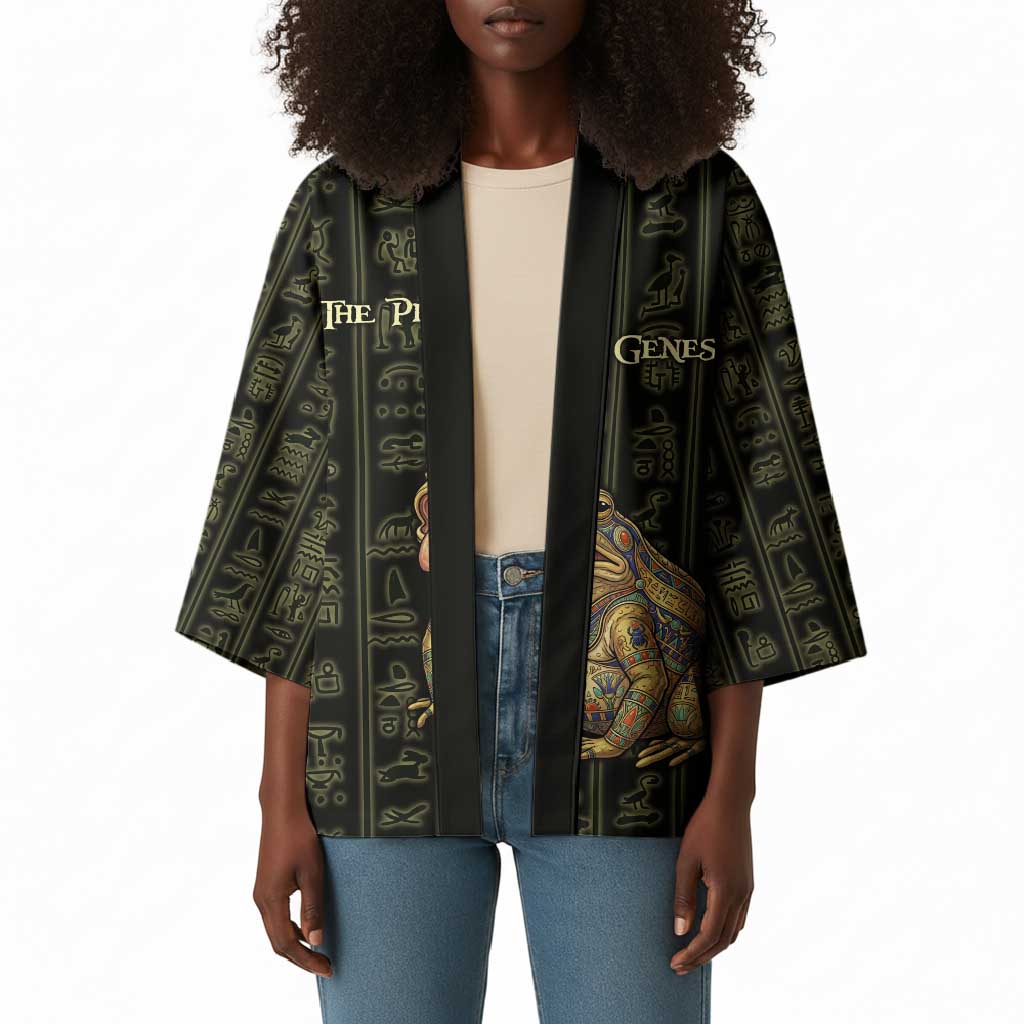 Heqet Ornate Frog Egyptian Kimono with Hieroglyphic Backdrop in Creation Theme