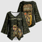 Heqet Ornate Frog Egyptian Kimono Sleeve Blouse with Hieroglyphic Backdrop in Creation Theme