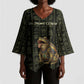 Heqet Ornate Frog Egyptian Kimono Sleeve Blouse with Hieroglyphic Backdrop in Creation Theme