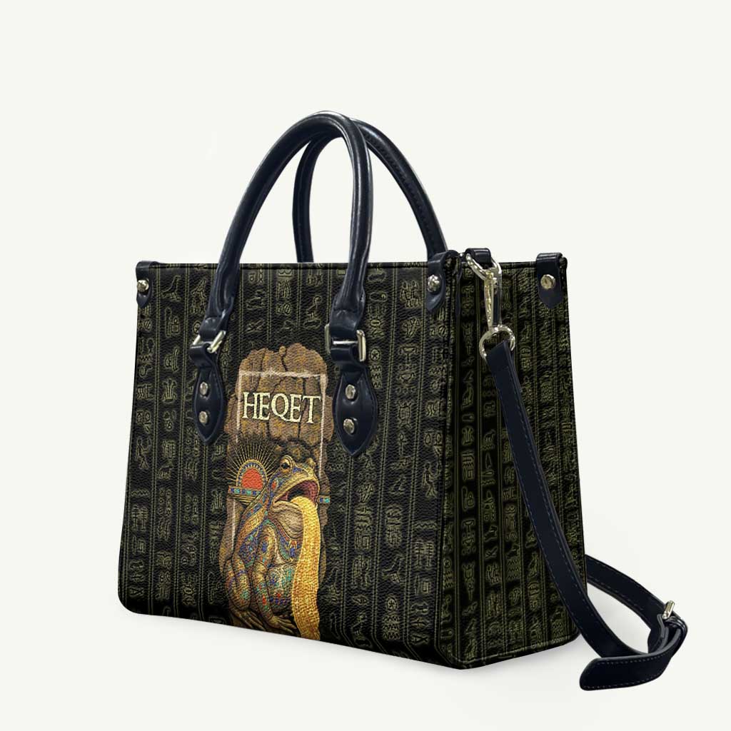 Heqet Ornate Frog Egyptian Leather Bag with Hieroglyphic Backdrop in Creation Theme