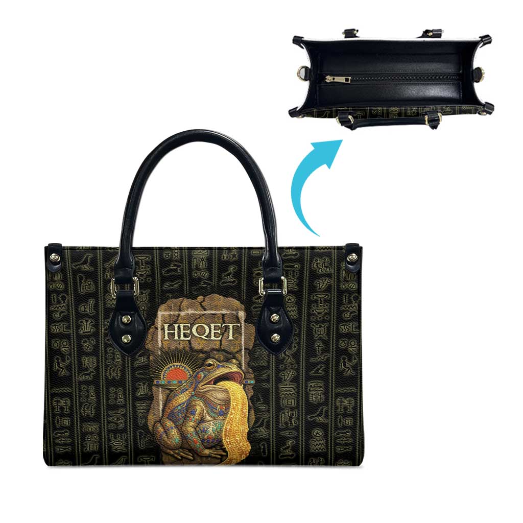 Heqet Ornate Frog Egyptian Leather Bag with Hieroglyphic Backdrop in Creation Theme