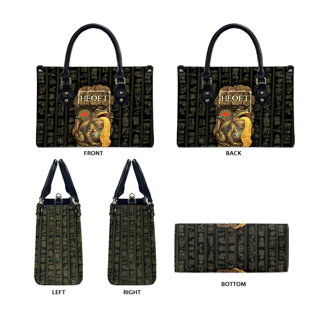 Heqet Ornate Frog Egyptian Leather Bag with Hieroglyphic Backdrop in Creation Theme