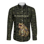 Heqet Ornate Frog Egyptian Long Sleeve Button Shirt with Hieroglyphic Backdrop in Creation Theme