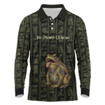 Heqet Ornate Frog Egyptian Long Sleeve Polo Shirt with Hieroglyphic Backdrop in Creation Theme