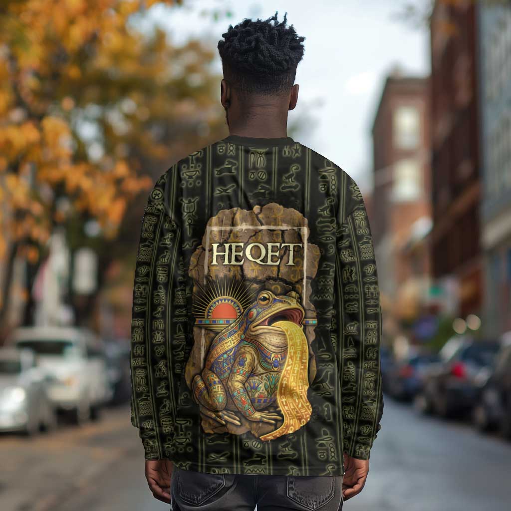 Heqet Ornate Frog Egyptian Long Sleeve Shirt with Hieroglyphic Backdrop in Creation Theme