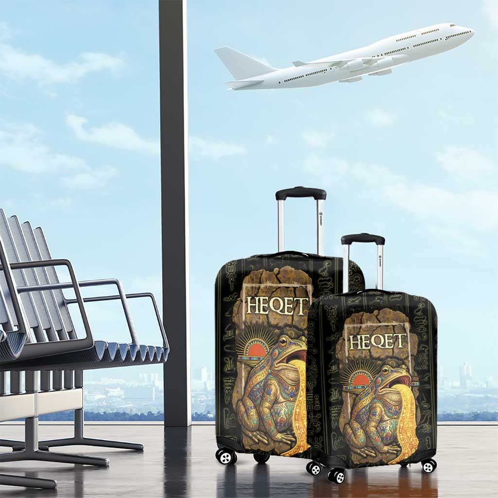 Heqet Ornate Frog Egyptian Luggage Cover with Hieroglyphic Backdrop in Creation Theme