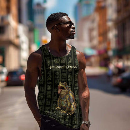 Heqet Ornate Frog Egyptian Men Tank Top with Hieroglyphic Backdrop in Creation Theme
