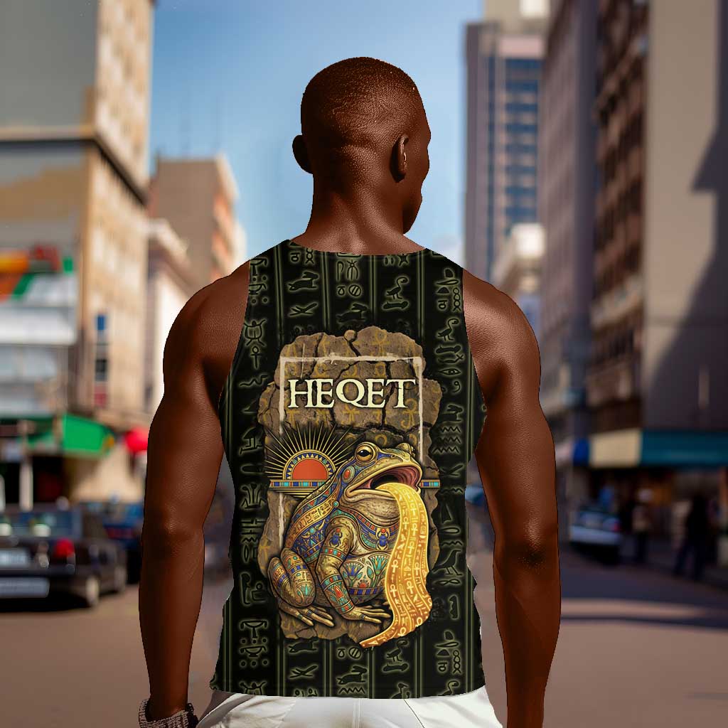 Heqet Ornate Frog Egyptian Men Tank Top with Hieroglyphic Backdrop in Creation Theme