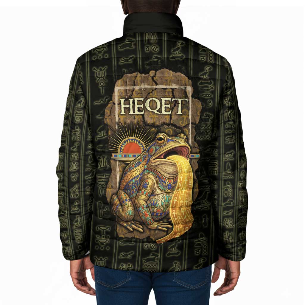 Heqet Ornate Frog Egyptian Padded Jacket with Hieroglyphic Backdrop in Creation Theme