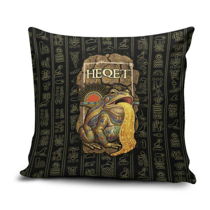 Heqet Ornate Frog Egyptian Pillow Cover with Hieroglyphic Backdrop in Creation Theme