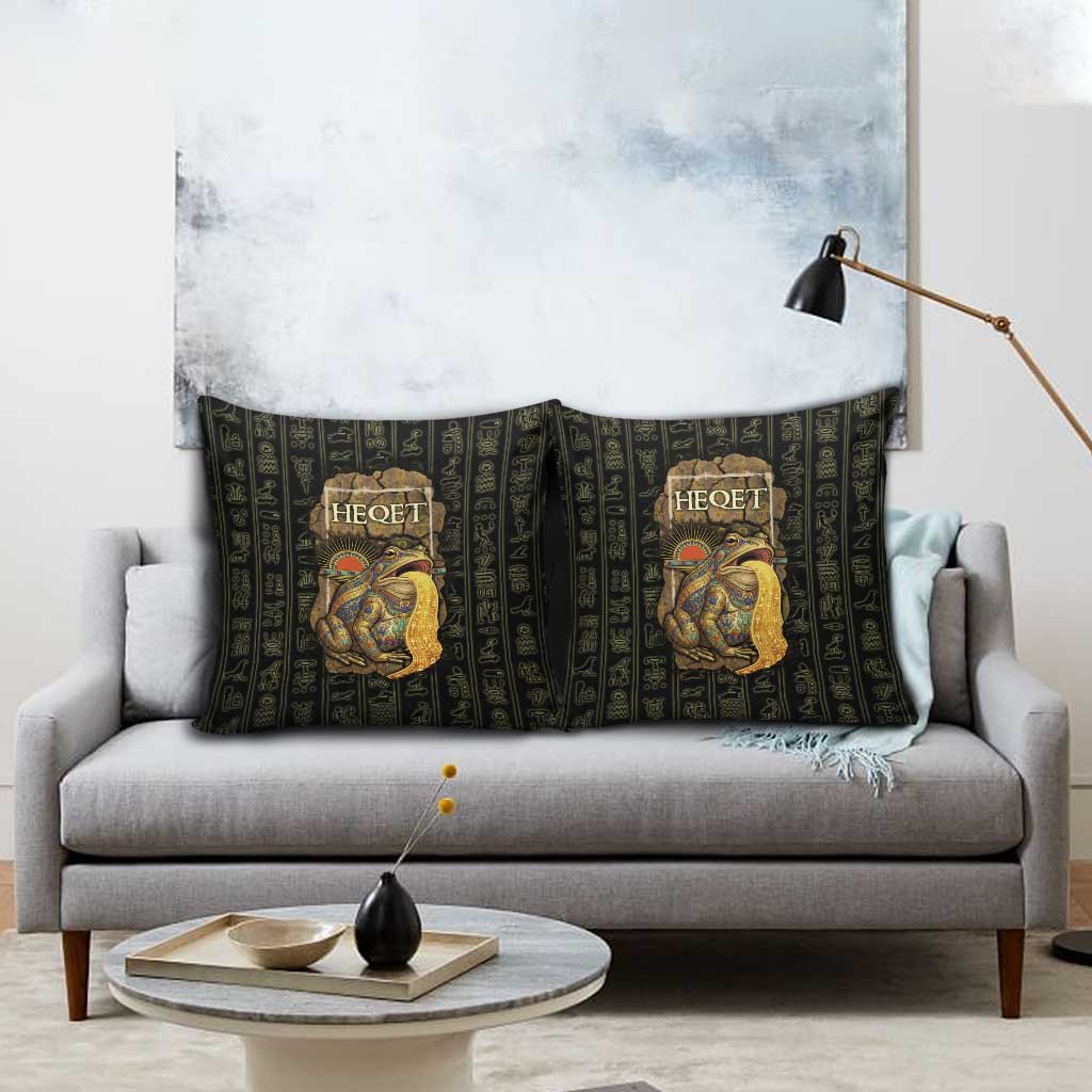 Heqet Ornate Frog Egyptian Pillow Cover with Hieroglyphic Backdrop in Creation Theme