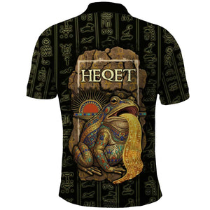 Heqet Ornate Frog Egyptian Polo Shirt with Hieroglyphic Backdrop in Creation Theme