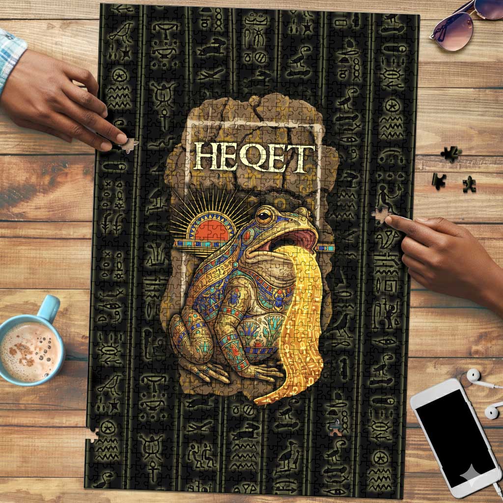 Heqet Ornate Frog Egyptian Puzzle with Hieroglyphic Backdrop in Creation Theme