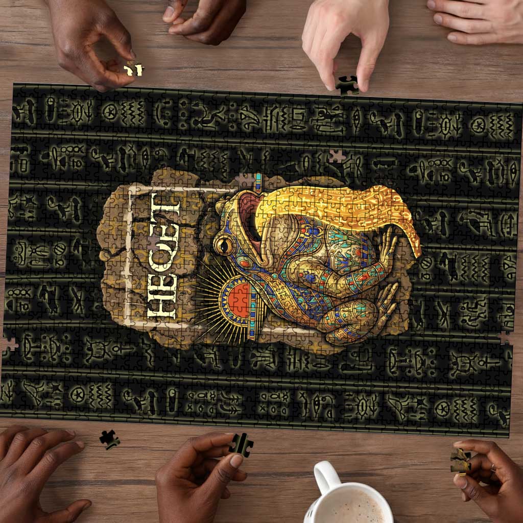 Heqet Ornate Frog Egyptian Puzzle with Hieroglyphic Backdrop in Creation Theme