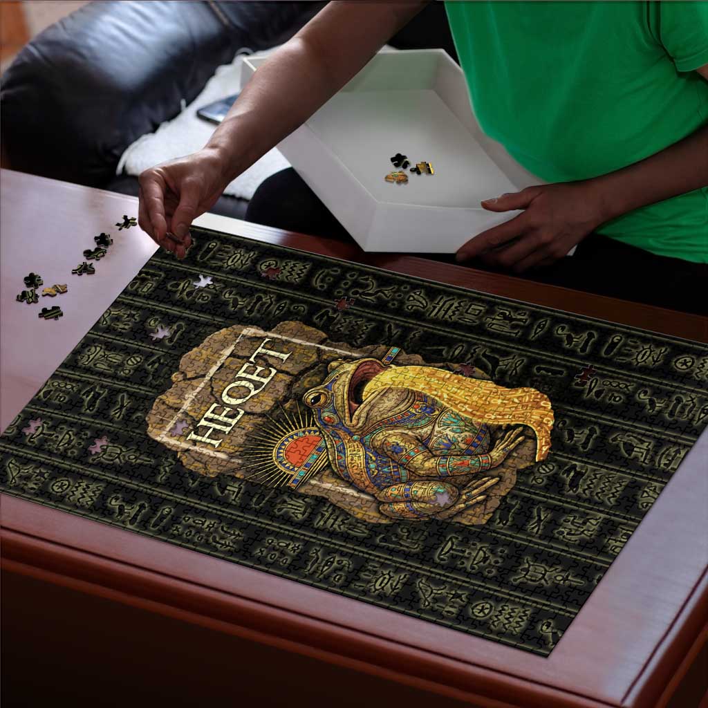 Heqet Ornate Frog Egyptian Puzzle with Hieroglyphic Backdrop in Creation Theme