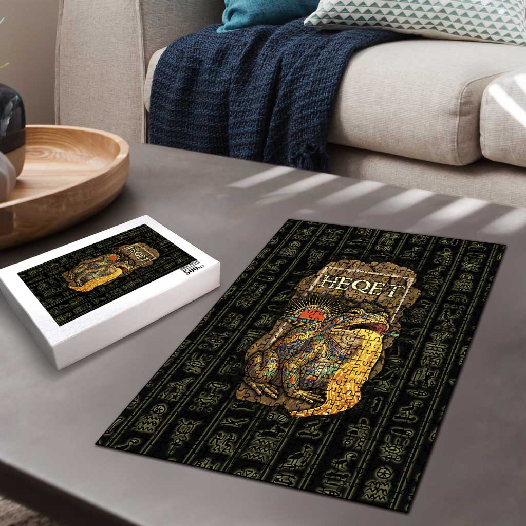Heqet Ornate Frog Egyptian Puzzle with Hieroglyphic Backdrop in Creation Theme