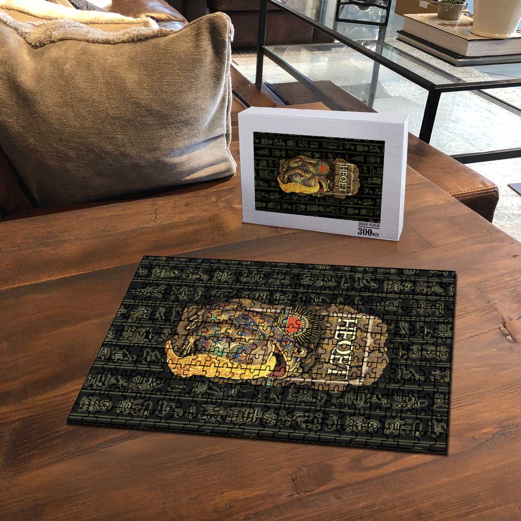 Heqet Ornate Frog Egyptian Puzzle with Hieroglyphic Backdrop in Creation Theme
