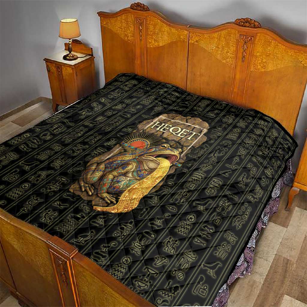 Heqet Ornate Frog Egyptian Quilt with Hieroglyphic Backdrop in Creation Theme