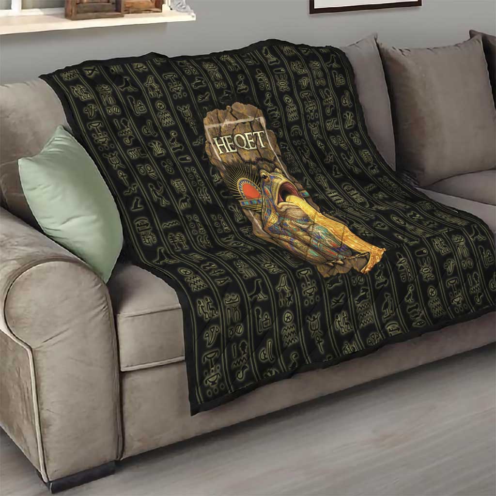Heqet Ornate Frog Egyptian Quilt with Hieroglyphic Backdrop in Creation Theme