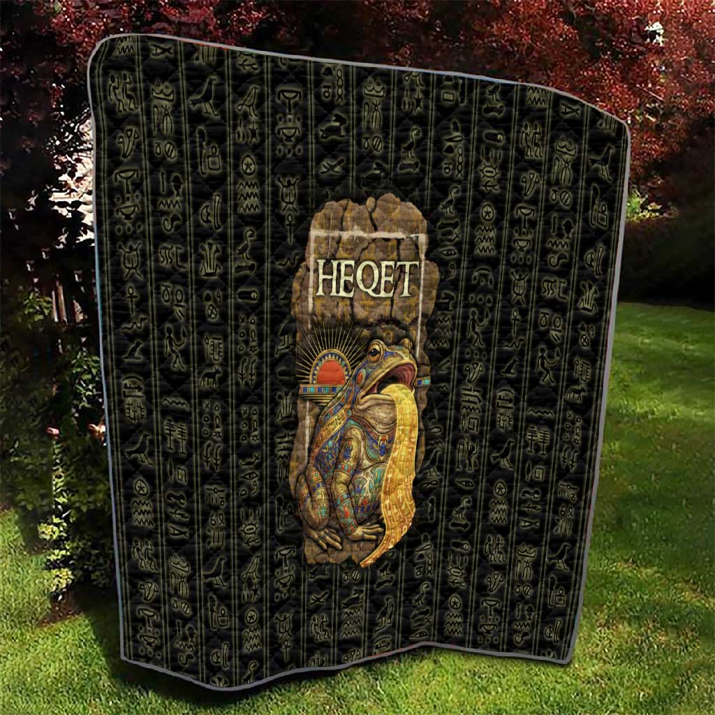 Heqet Ornate Frog Egyptian Quilt with Hieroglyphic Backdrop in Creation Theme