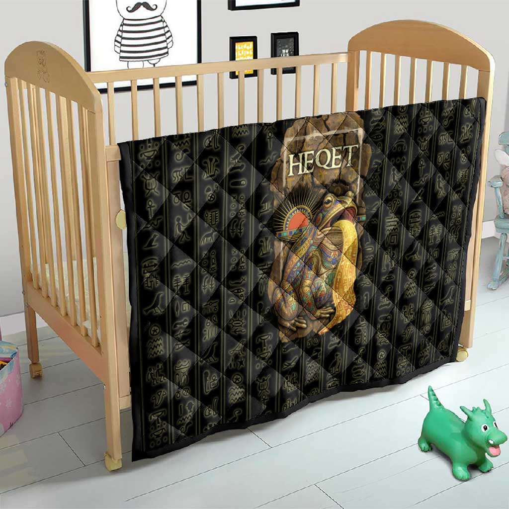 Heqet Ornate Frog Egyptian Quilt with Hieroglyphic Backdrop in Creation Theme