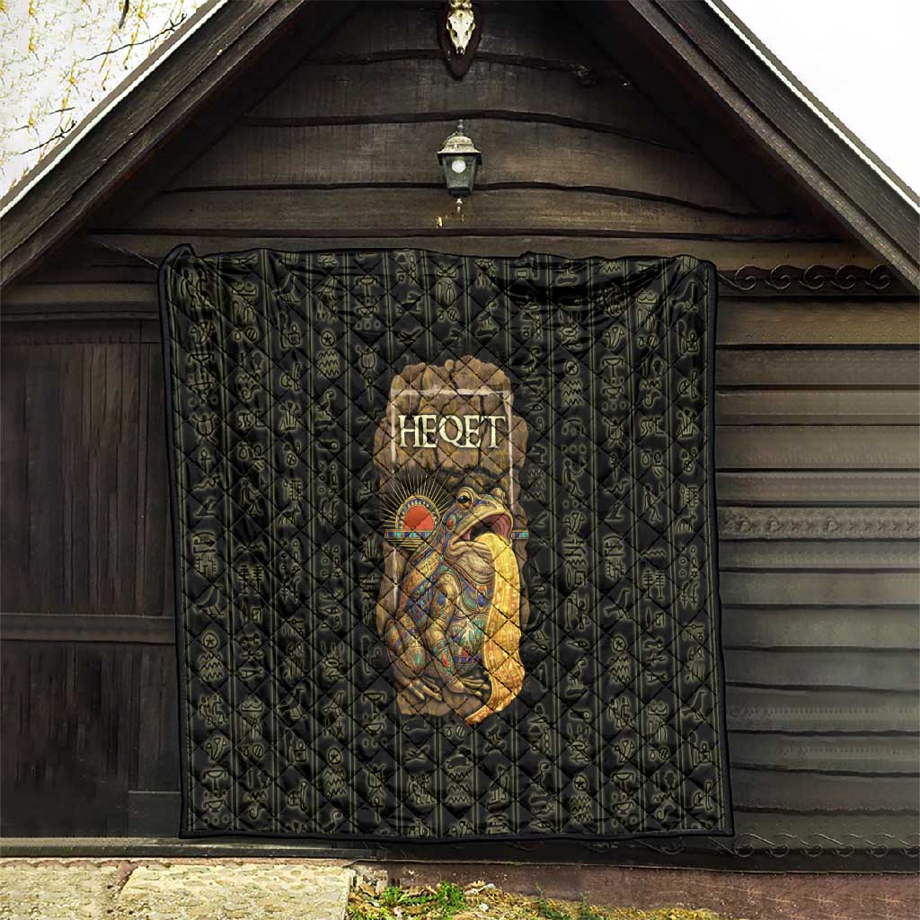 Heqet Ornate Frog Egyptian Quilt with Hieroglyphic Backdrop in Creation Theme
