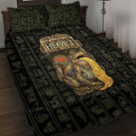 Heqet Ornate Frog Egyptian Quilt Bed Set with Hieroglyphic Backdrop in Creation Theme