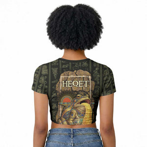 Heqet Ornate Frog Egyptian Raglan Cropped T shirt with Hieroglyphic Backdrop in Creation Theme