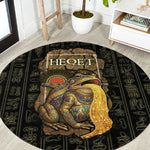 Heqet Ornate Frog Egyptian Round Carpet with Hieroglyphic Backdrop in Creation Theme