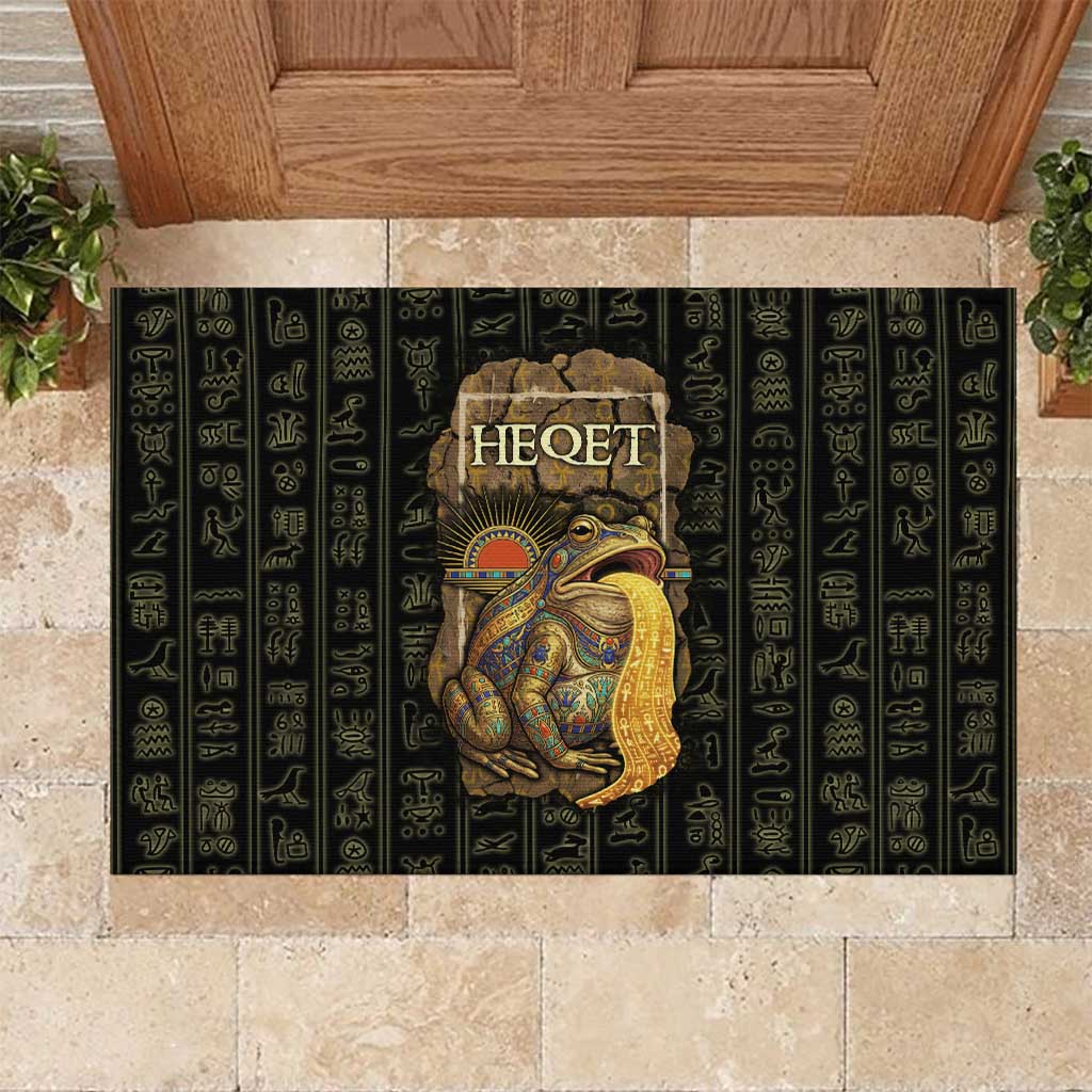 Heqet Ornate Frog Egyptian Rubber Doormat with Hieroglyphic Backdrop in Creation Theme