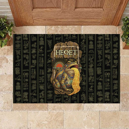 Heqet Ornate Frog Egyptian Rubber Doormat with Hieroglyphic Backdrop in Creation Theme