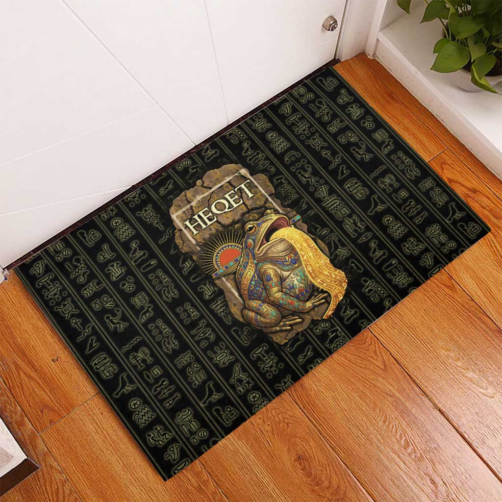 Heqet Ornate Frog Egyptian Rubber Doormat with Hieroglyphic Backdrop in Creation Theme