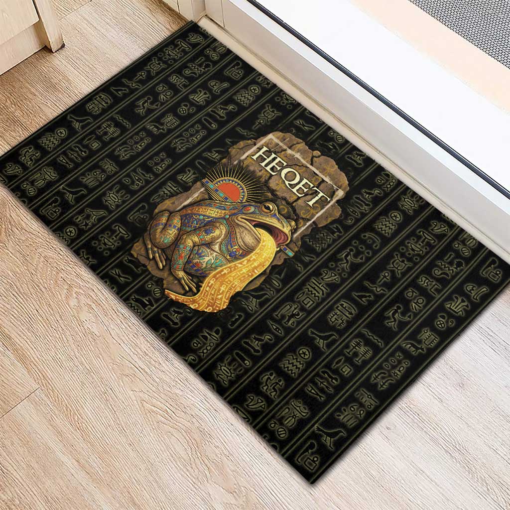 Heqet Ornate Frog Egyptian Rubber Doormat with Hieroglyphic Backdrop in Creation Theme
