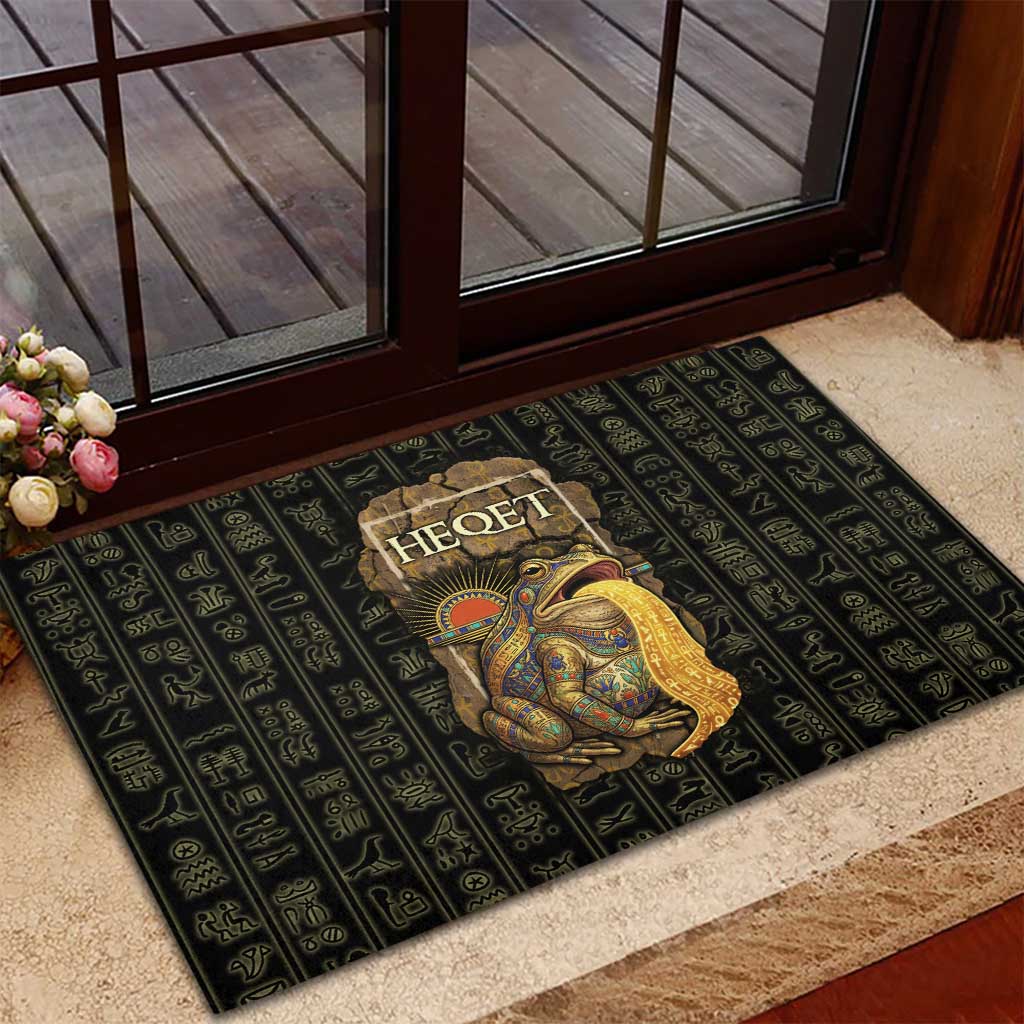 Heqet Ornate Frog Egyptian Rubber Doormat with Hieroglyphic Backdrop in Creation Theme