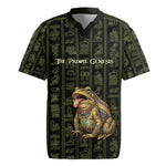 Heqet Ornate Frog Egyptian Rugby Jersey with Hieroglyphic Backdrop in Creation Theme