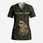 Heqet Ornate Frog Egyptian Scrub Top with Hieroglyphic Backdrop in Creation Theme