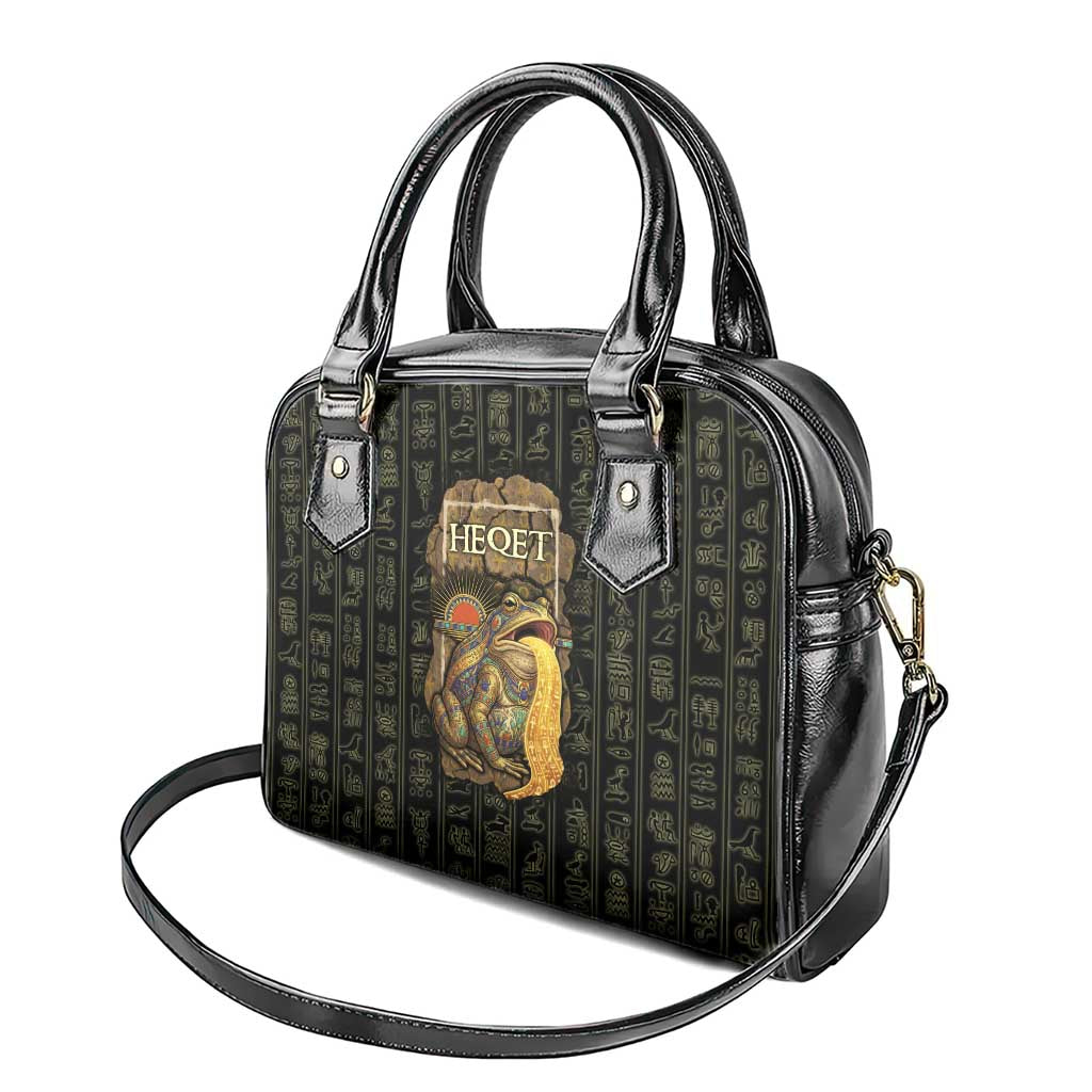 Heqet Ornate Frog Egyptian Shoulder Handbag with Hieroglyphic Backdrop in Creation Theme
