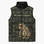 Heqet Ornate Frog Egyptian Sleeveless Puffer Jacket with Hieroglyphic Backdrop in Creation Theme