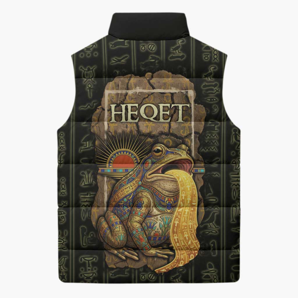 Heqet Ornate Frog Egyptian Sleeveless Puffer Jacket with Hieroglyphic Backdrop in Creation Theme