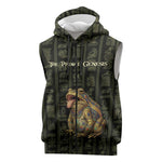 Heqet Ornate Frog Egyptian Sleeveless Zip Hoodie with Hieroglyphic Backdrop in Creation Theme