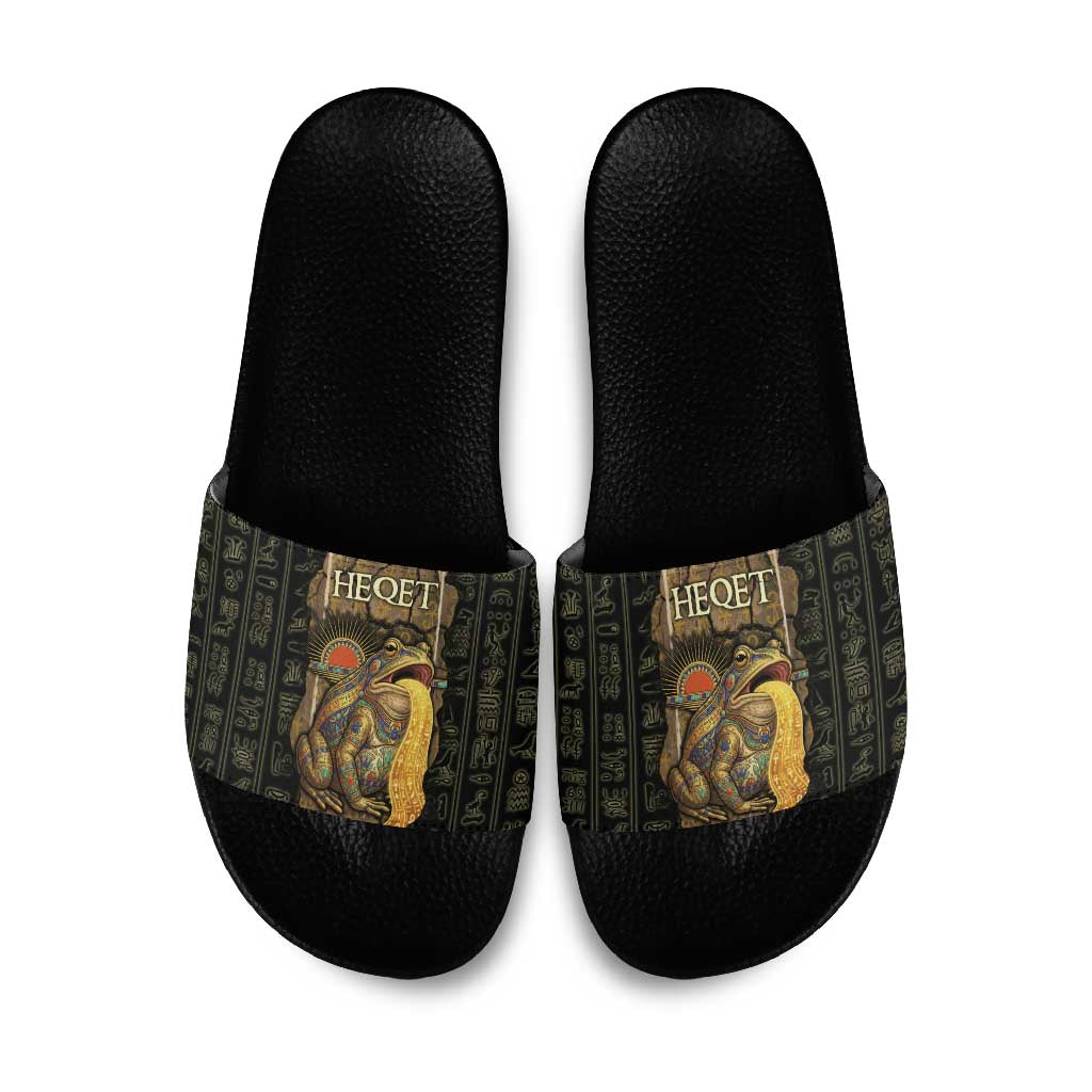 Heqet Ornate Frog Egyptian Slide Sandals with Hieroglyphic Backdrop in Creation Theme