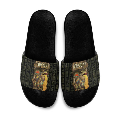 Heqet Ornate Frog Egyptian Slide Sandals with Hieroglyphic Backdrop in Creation Theme