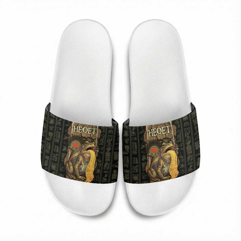 Heqet Ornate Frog Egyptian Slide Sandals with Hieroglyphic Backdrop in Creation Theme
